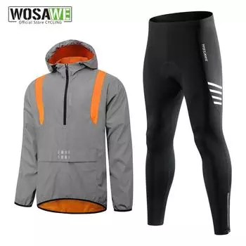 WOSAWE мужские велосипедные комплекты, светоотражающая куртка из софтшелла и длинные брюки, ветровка, дышащая ветровка, эластичные колготки