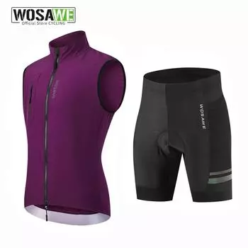 WOSAWE мужские велосипедные комплекты водоотталкивающие ветрозащитные велосипедная ветровка и велосипедные шорты с губчатой подушкой S чёрный