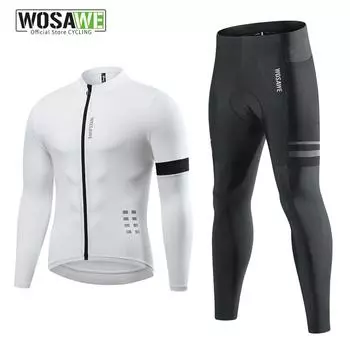 WOSAWE мужские велосипедные майки с длинными рукавами, длинные брюки для горного велосипеда, спортивная одежда на открытом воздухе, быстросохнущие, дышащие S белый
