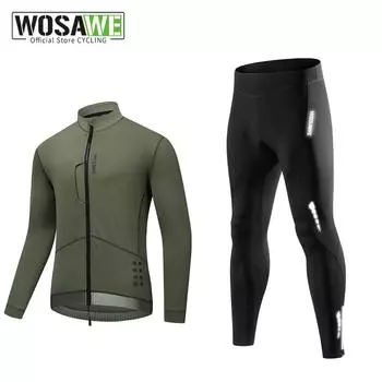 WOSAWE мужские зимние ветрозащитные теплые флисовые светоотражающие длинные рукава теплые велоштаны с силиконовой подкладкой комплект для езды на шоссейном велосипеде S чёрный