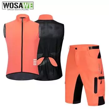 Wosawe Мужской дышащий высокоэластичный светоотражающий жилет, удобные свободные шорты для горного туризма, костюм для верховой езды M оранжевый