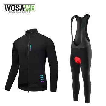 WOSAWE Осень-зима Теплая куртка из микро-стрейч ткани Мужская мягкая подкладка из губки Мелкая сетчатая дышащая куртка-комбинезон Велосипедный костюм S чёрный