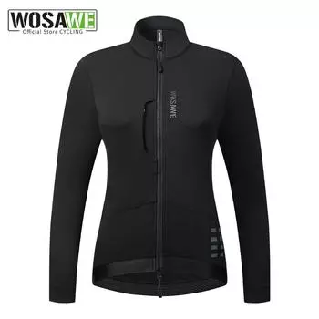 WOSAWE осень-зима женская нескользящая велокуртка ветрозащитная теплая флисовая светоотражающая куртка с длинными рукавами одежда для шоссейного велоспорта XS чёрный