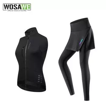 WOSAWE осень/зима женский ветрозащитный флисовый безрукавный теплый жилет из лайкры с силиконовыми подушками и карманами для шоссейного велосипеда велоштаны с юбкой костюм XS чёрный