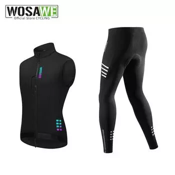 WOSAWE осенне-зимний мужской флисовый ветрозащитный терможилет для велоспорта, теплый ударопрочный светоотражающий эластичный костюм для шоссейного велоспорта S чёрный
