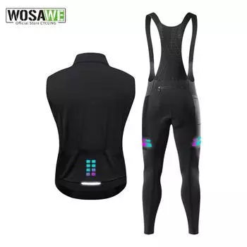WOSAWE осенне-зимний мужской веложилет со светоотражающими вставками, ветрозащитный жилет, теплые флисовые штаны для походов, карман для шоссейного велосипеда, одежда для велоспорта S чёрный