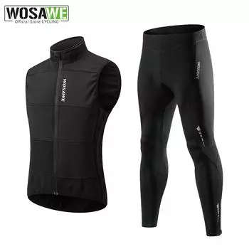 WOSAWE осенние флисовые велосипедные костюмы софтшелл для велоспорта, куртка без рукавов и брюки, спортивная одежда для велосипеда на открытом воздухе M красный