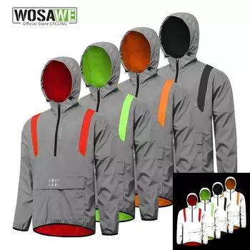 WOSAWE Велосипедная куртка с капюшоном, полностью светоотражающий пуловер, ветрозащитный дождевик M красный
