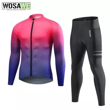 WOSAWE Велосипедные комплекты Мужские велосипедные брюки из джерси с гелевой подкладкой и длинными рукавами Race Fit