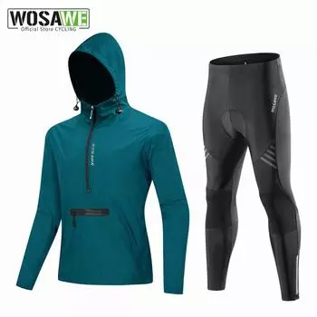 WOSAWE Велосипедные костюмы Велосипедная куртка с капюшоном Легкие велосипедные длинные брюки Спортивная одежда на открытом воздухе M чёрный