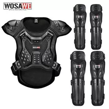 WOSAWE Высокое качество Motoross Защитное снаряжение Бронежилет Защита груди Мотоциклетные безопасные налокотники Наколенники Ударопрочность S чёрный