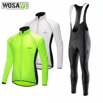 WOSAWE велосипедные комплекты для взрослых ветрозащитная куртка с гелевой подкладкой нагрудник брюки костюмы MTB велосипед спортивная одежда M чёрный