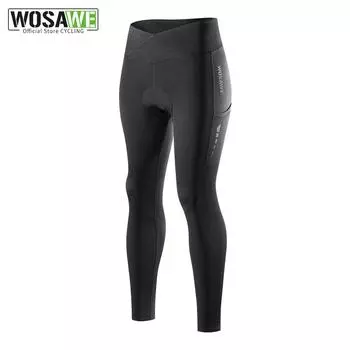 WOSAWE женские термофлисовые велосипедные колготки, зимние теплые эластичные велосипедные штаны в 4 направлениях с 3D силиконовой подушкой XS чёрный