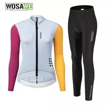 WOSAWE Женские велосипедные костюмы Длинные рукава Велосипедные рубашки Длинные велосипедные штаны 5D Гелевые подушечки XS чёрный