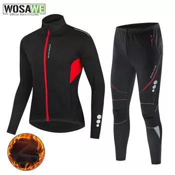 WOSAWE зимние мужские термовелосипедные комплекты, теплая флисовая куртка, брюки, ветрозащитное водонепроницаемое пальто с длинными рукавами, брюки