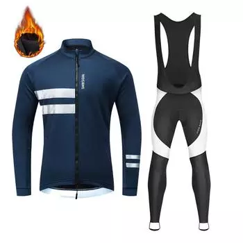 WOSAWE Зимние велосипедные костюмы Велосипедная куртка Softshell Длинный нагрудник Брюки 3D Гелевые подушечки XXXL чёрный