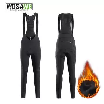 WOSAWE зимние женские термофлисовые велосипедные нагрудники, 5D гелевые подушечки, велосипедные длинные брюки XS чёрный
