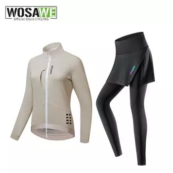 WOSAWE зимняя женская эластичная теплая велосипедная куртка Dazzle Color Cursor со встроенной пенной подкладкой, велоштаны с юбкой, шоссейный велокостюм XS чёрный
