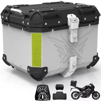 WoshiDer Bike Rear Box Large Capacity Comes with mounting Easy to put on and take Comes with 2 Full face Square Bike Box Top Case 55L Sliver
