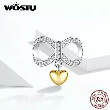 WOSTU 100% настоящее серебро 925 пробы Бесконечность Золотое сердце любви Подвески подходят для оригинального женского браслета HCC2500