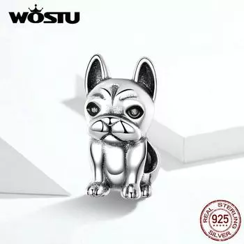 WOSTU 100% настоящее серебро 925 пробы, милые бусины в виде французского бульдога, подходят для оригинального браслета HCC2506