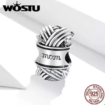 WOSTU 100% стерлингового серебра 925 пробы блестящие бусины для мамы любовь к маме подвеска-подвеска подходит оригинальный браслет ожерелье ювелирные изделия