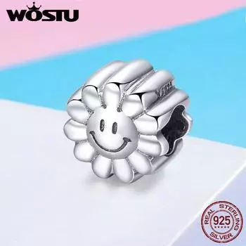 WOSTU 100% стерлингового серебра 925 пробы Lcuky Happy Sun Flower Подвески из бисера подходят для оригинального брендового браслета DIY HCC902
