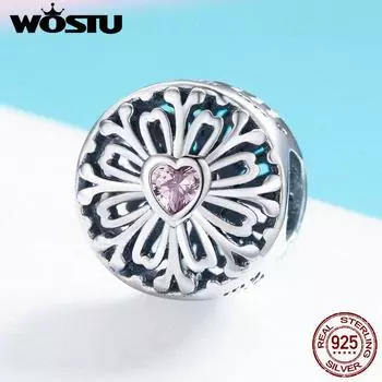 WOSTU 100% стерлингового серебра 925 пробы розовое сердце ажурные цветы бусины подходят для оригинального браслета-подвески «сделай сам» HCC740