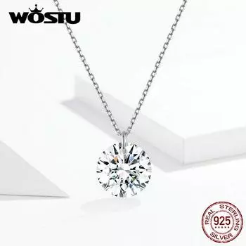 WOSTU 100% стерлингового серебра 925 пробы стильные цирконовые ожерелья круглый кристалл кулон для женщин длинная цепочка HCN355