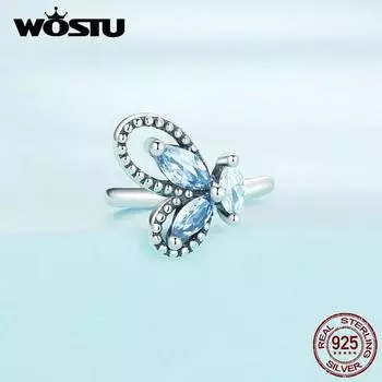 WOSTU, 1 шт., настоящее серебро 925 пробы, оригинальные серьги-каффы в форме бабочки, серьги с синим кристаллом и цирконием, зажимы для ушей, свадебные украшения, подарок на праздник 925 silver