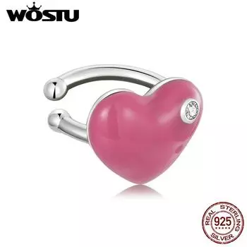 WOSTU 1 шт., серьги-каффы из стерлингового серебра 925 пробы, розовое красное сердце, серьги-каффы для женщин, модные вечерние ювелирные изделия, подарок 925 silver