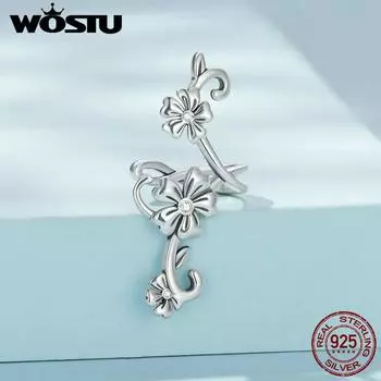 WOSTU 1 шт. стерлингового серебра 925 пробы простой цветок серьги-каффы для женщин свадебные украшения подарок 925 silver