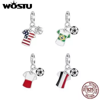 WOSTU 2024 Стерлингового Серебра 925 Пробы Футбол Любовь Спортивные Очаровательные Бусины подходят Для Женщин Браслет и Ожерелья Ювелирные Изделия Футбольные Бусы 20*13mm