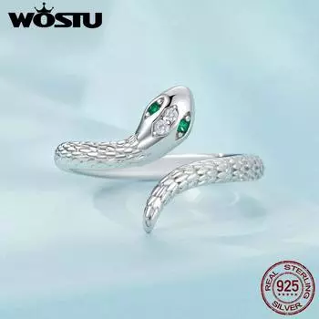 WOSTU 925 пробы серебро AAA CZ кольцо в виде змеи женское открывающееся регулируемое кольцо на палец Viper Свадебная вечеринка женские украшения 925 silver