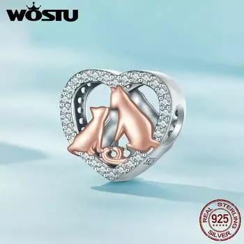WOSTU 925 пробы серебро целующийся кот подвеска подвеска подходит оригинальный браслет DIY ювелирные изделия 925 silver