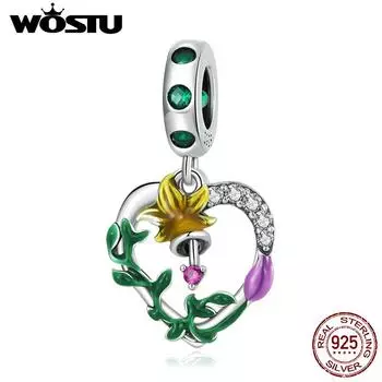 WOSTU 925 пробы серебро циркон полое сердце цветок подвеска для женщин DIY оригинальный браслет 3 мм ювелирные изделия 925 silver