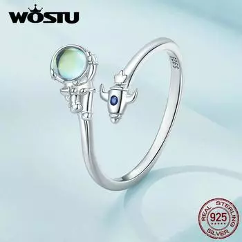 WOSTU 925 пробы серебро космонавт и космический корабль открывающееся кольцо астронавт регулируемое кольцо для женщин подарок на день рождения изящные ювелирные изделия 925 silver