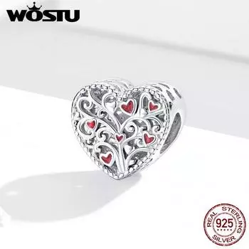 WOSTU 925 пробы серебро красная эмаль сердце жизнь дерево в форме сердца подвеска для оригинального браслета 925 silver