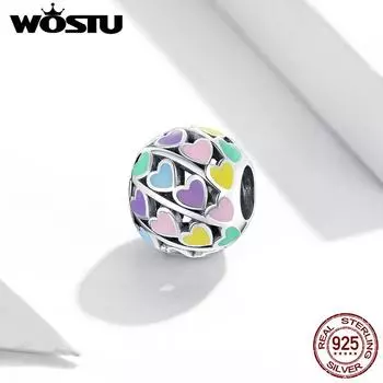 WOSTU 925 пробы серебро красочные сердечки Шарм бусины для оригинальных 3 мм браслеты и ожерелья DIY ювелирные изделия серебряный