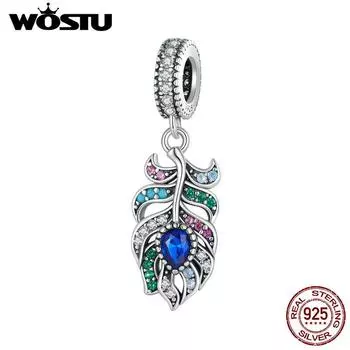 WOSTU 925 пробы серебро кулон с павлиньим пером бусины для браслета DIY ювелирные изделия 925 silver