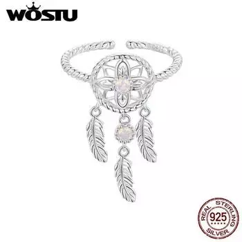 WOSTU 925 пробы серебро Ловец снов открытое кольцо с нано-опаловым камнем для женщин свадебный счастливый подарок ювелирные изделия в стиле бохо SCR1022-E