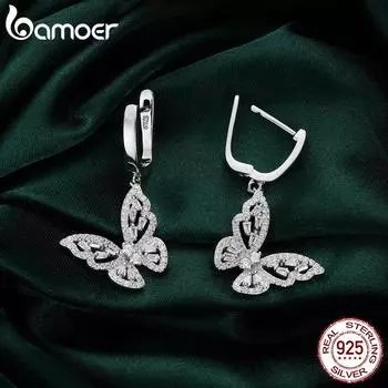 WOSTU 925 пробы серебро пряжки для ушей бабочки блестящие серьги с покрытием из белого золота для женщин ювелирные украшения для вечеринки 37*19mm