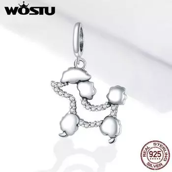 WOSTU 925 пробы серебро пудель собака бусина блестящий циркон собачка животное Шарм подходит оригинальный браслет ожерелье ювелирные изделия 925 silver