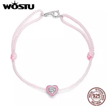 WOSTU 925 пробы серебро розовое сердце веревка лодыжки 22,5 см регулируемый размер блестящая циркониевая веревка-цепочка для женщин летние украшения 925 silver