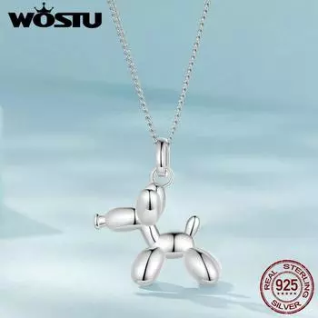 WOSTU 925 пробы серебро воздушный шар собака кулон ожерелье для женщин день рождения девушка прекрасные ювелирные изделия семья подарок для домашних животных 925 silver