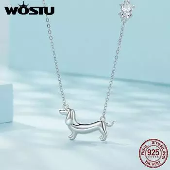 WOSTU 925 пробы серебряное ожерелье с подвеской в виде собаки таксы для женщин 925 silver