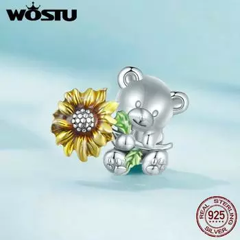WOSTU 925 пробы серебряные бусины с животными для браслета-подвески «Солнечный медведь» DIY ювелирные изделия 925 silver