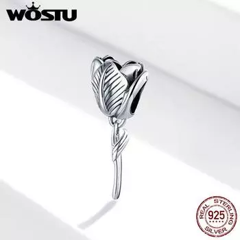 WOSTU 925 пробы серебряные подвески с цветами тюльпана, бусины, подходят для женских браслетов 925 silver