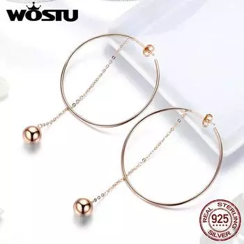 WOSTU 925 пробы серебряный шар эльфа розовое золото висячие серьги для женщин большие серьги свадебные