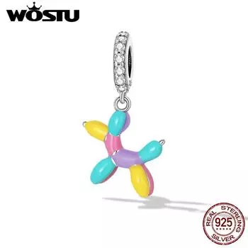 WOSTU 925 пробы серебряный шар с подвеской в виде собаки, красочная эмаль, милые бусины в виде животных, подходят для оригинального браслета для женщин, ювелирные изделия 925 silver